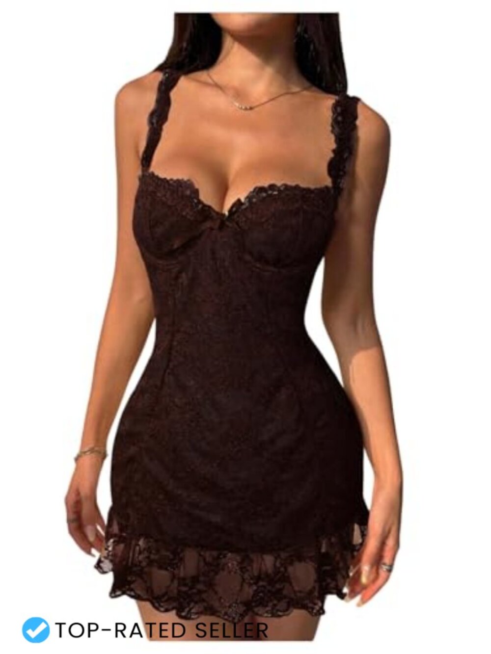 Women's Floral Lace Mini Dress Sweetheart Neckline Sleeveless Ruffle Hem